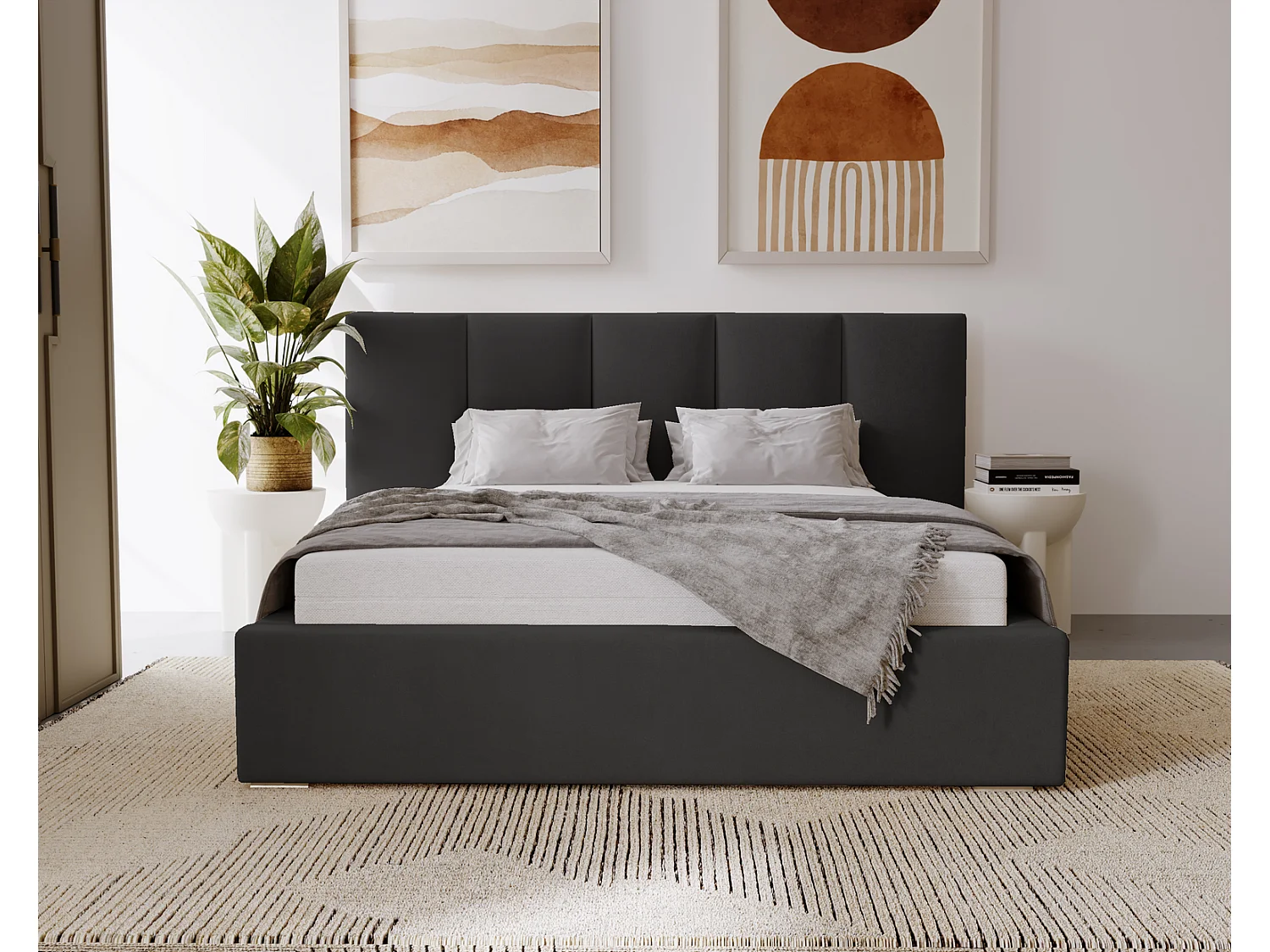 Emporius Polsterbett 140x200 Roma Slim - Bett vom Hersteller, mit Bettkasten, Velvet stoff, dickem Schaumstoff (Dunkelgrau  - Amor Velvet 4321)