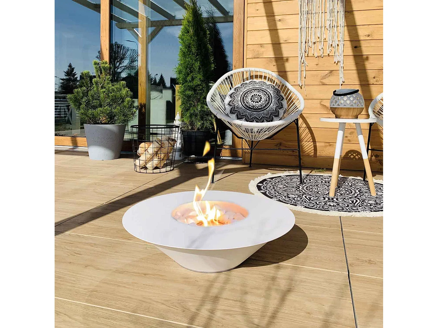 Santorini - Chimenea de bioetanol de suelo ø 60xH15 cm, blanco
