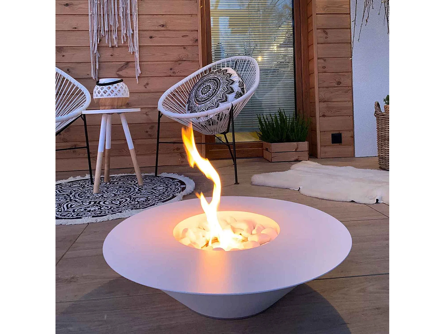 Santorini - Chimenea de bioetanol de suelo ø 60xH15 cm, blanco
