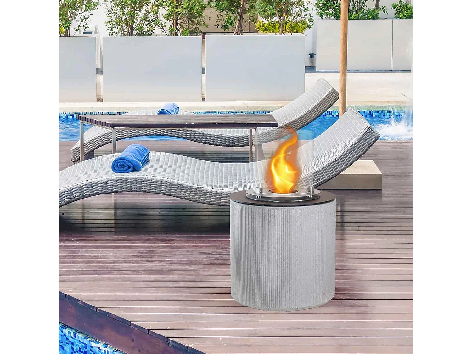 Modigliani - Cheminée au bioéthanol de sol ø 36xH56 cm, beige