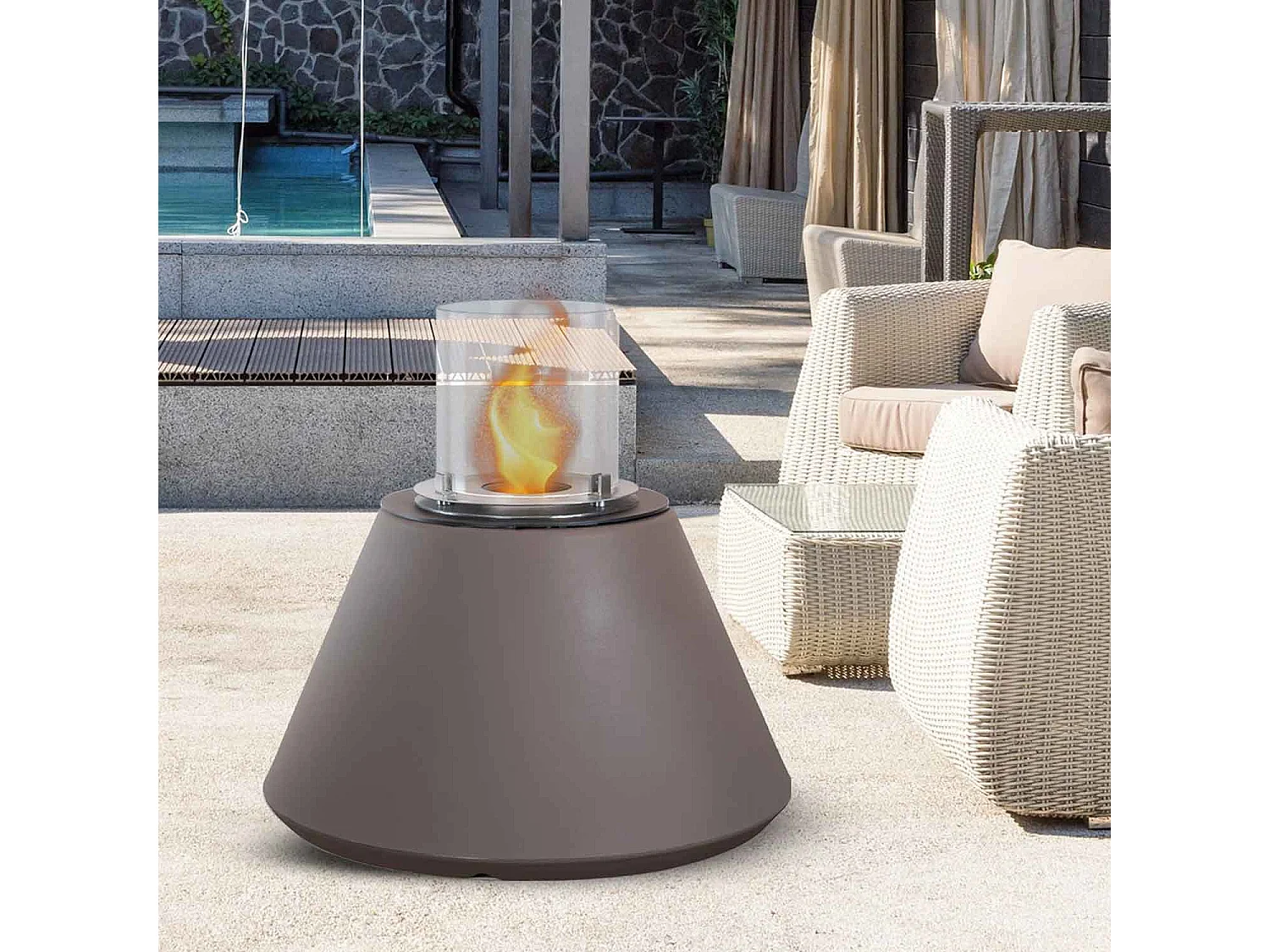 Stromboli - Chimenea de bioetanol de suelo ø 60xH56 cm, tórtola