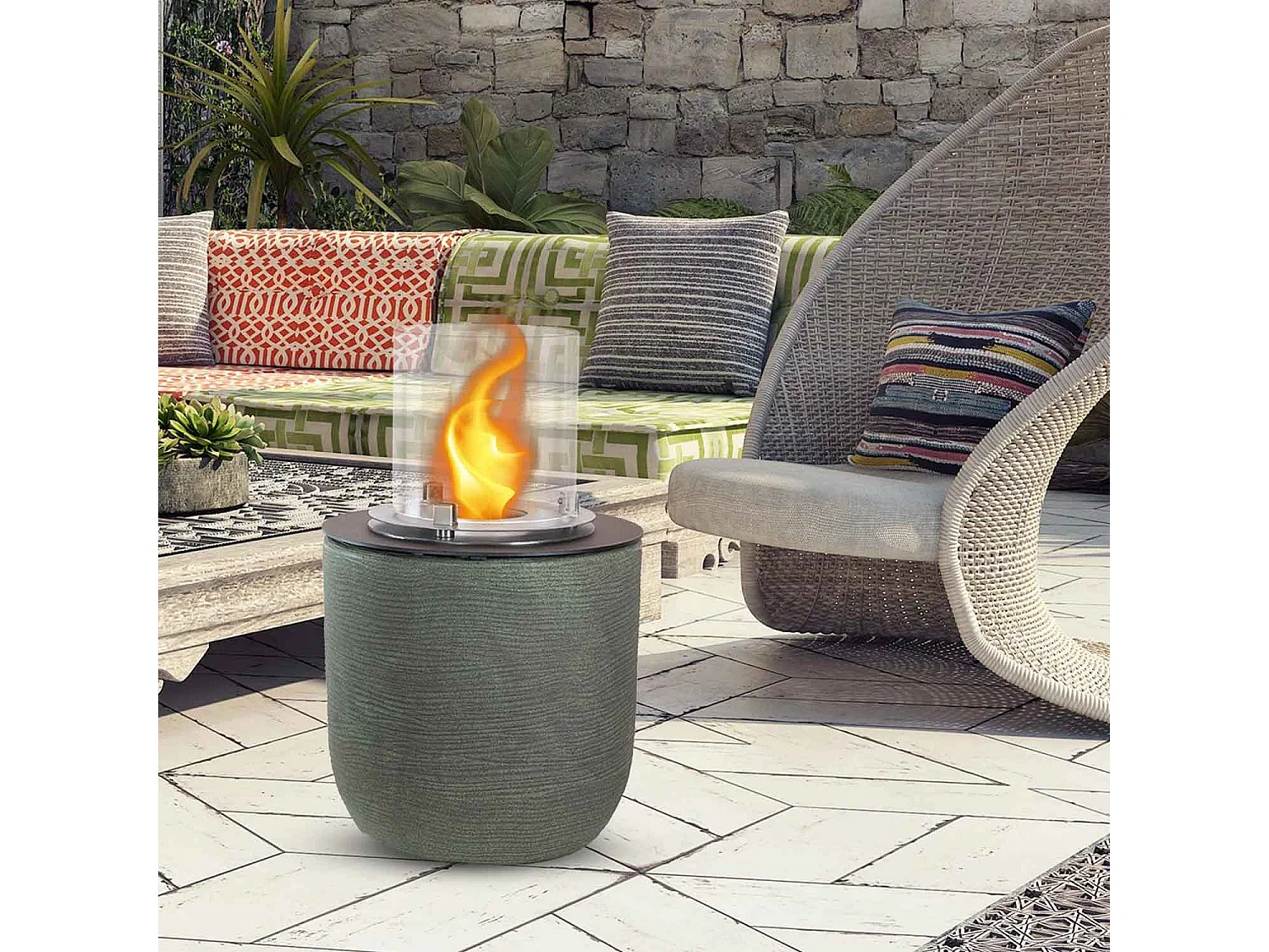 Raffaello - Chimenea de bioetanol de suelo ø 35xH55 cm, verde