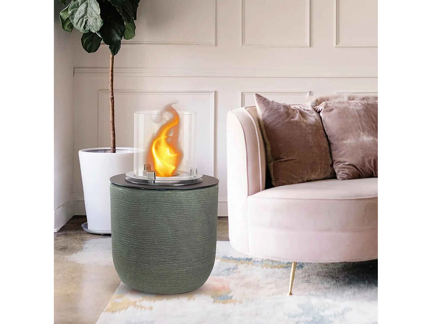 Raffaello - Chimenea de bioetanol de suelo ø 35xH55 cm, verde