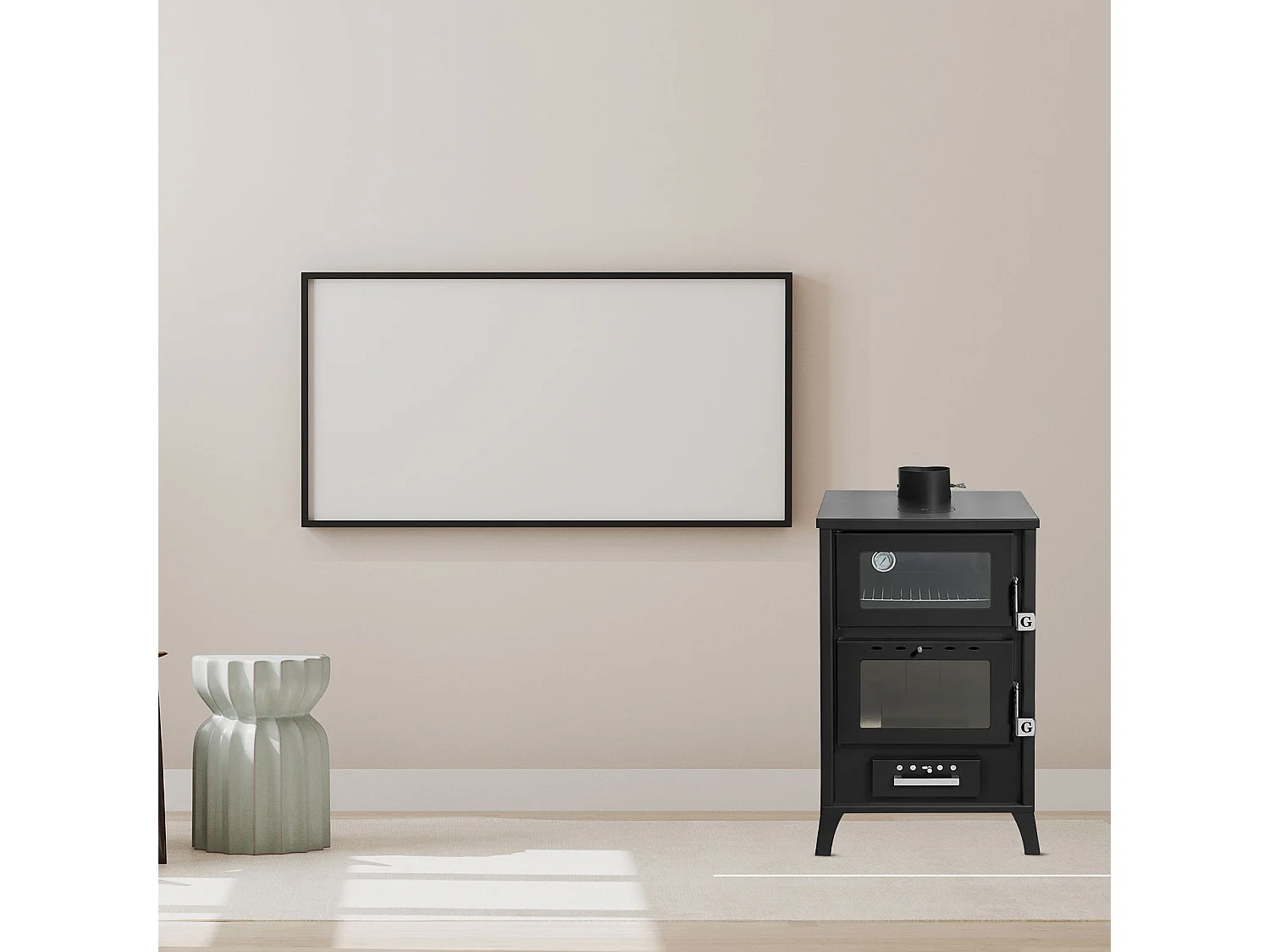 Marika - Stufa a legna con forno 50,5x58,5xH91,5 cm, colore nero