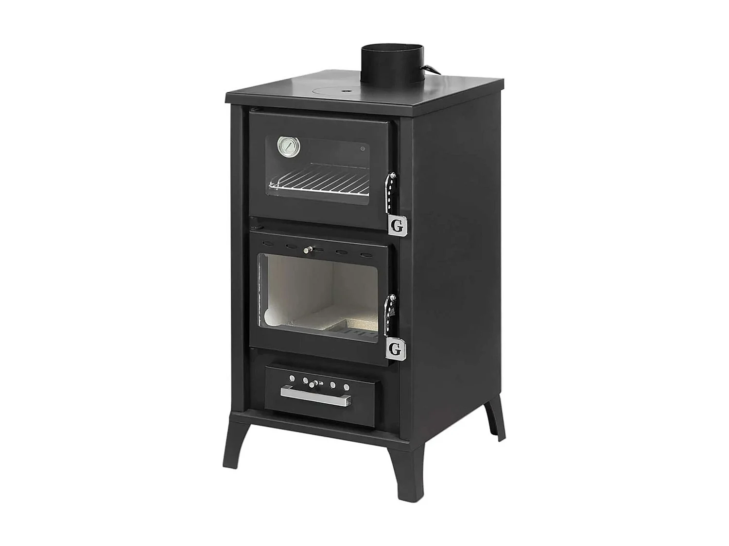 Marzia - Stufa a legna con forno 45x48,5xH91,5 cm, nero