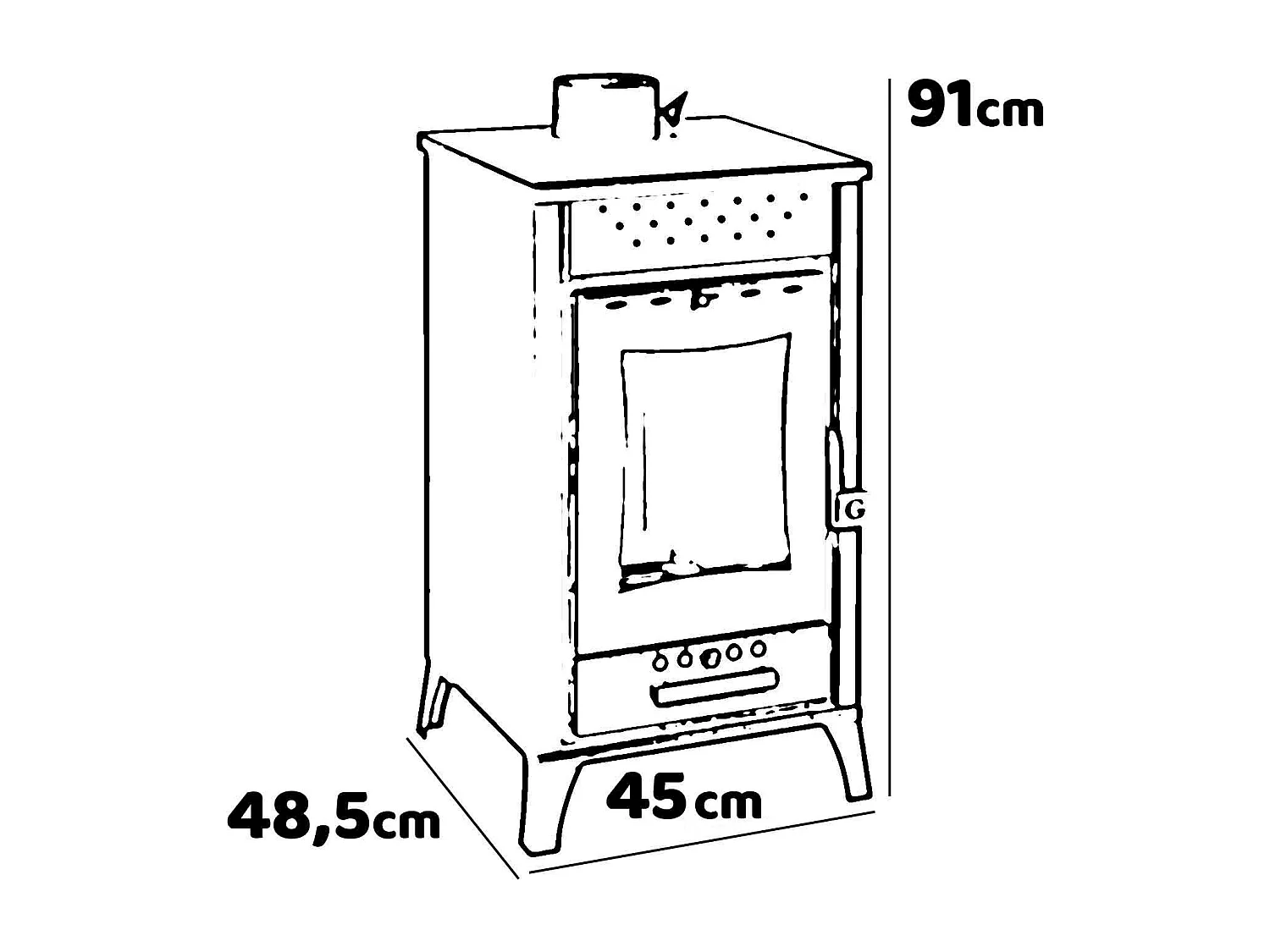 Marzia - Stufa a legna con forno 45x48,5xH91,5 cm, nero