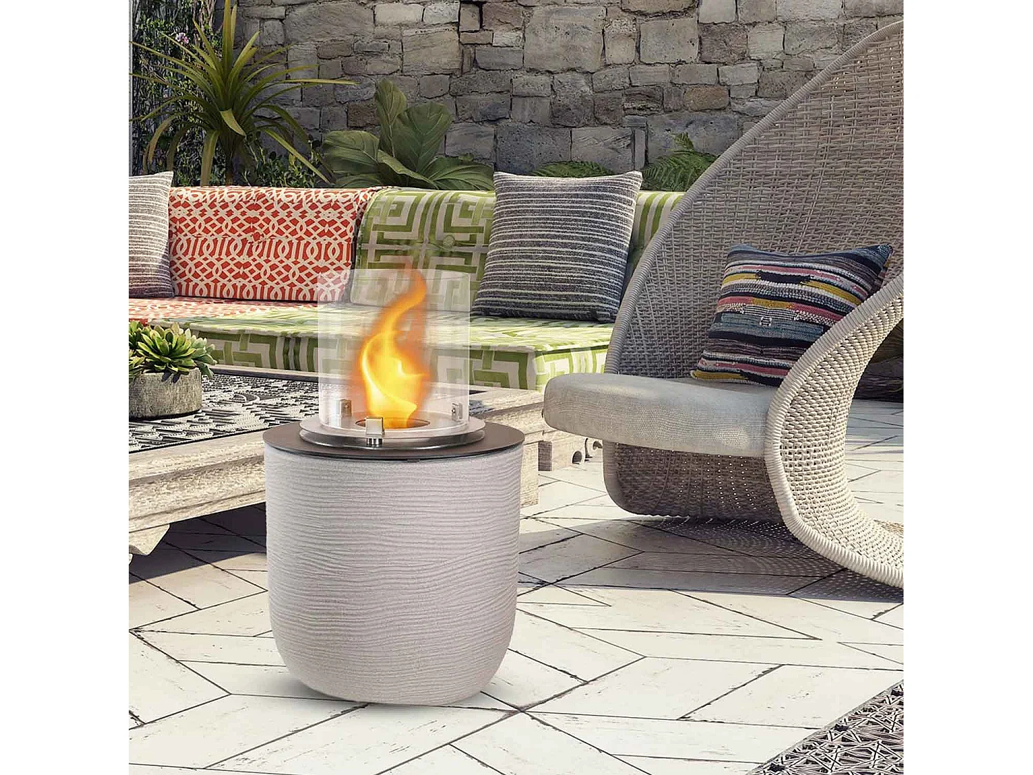 Raffaello - Chimenea de bioetanol de suelo ø 35xH55 cm, beige