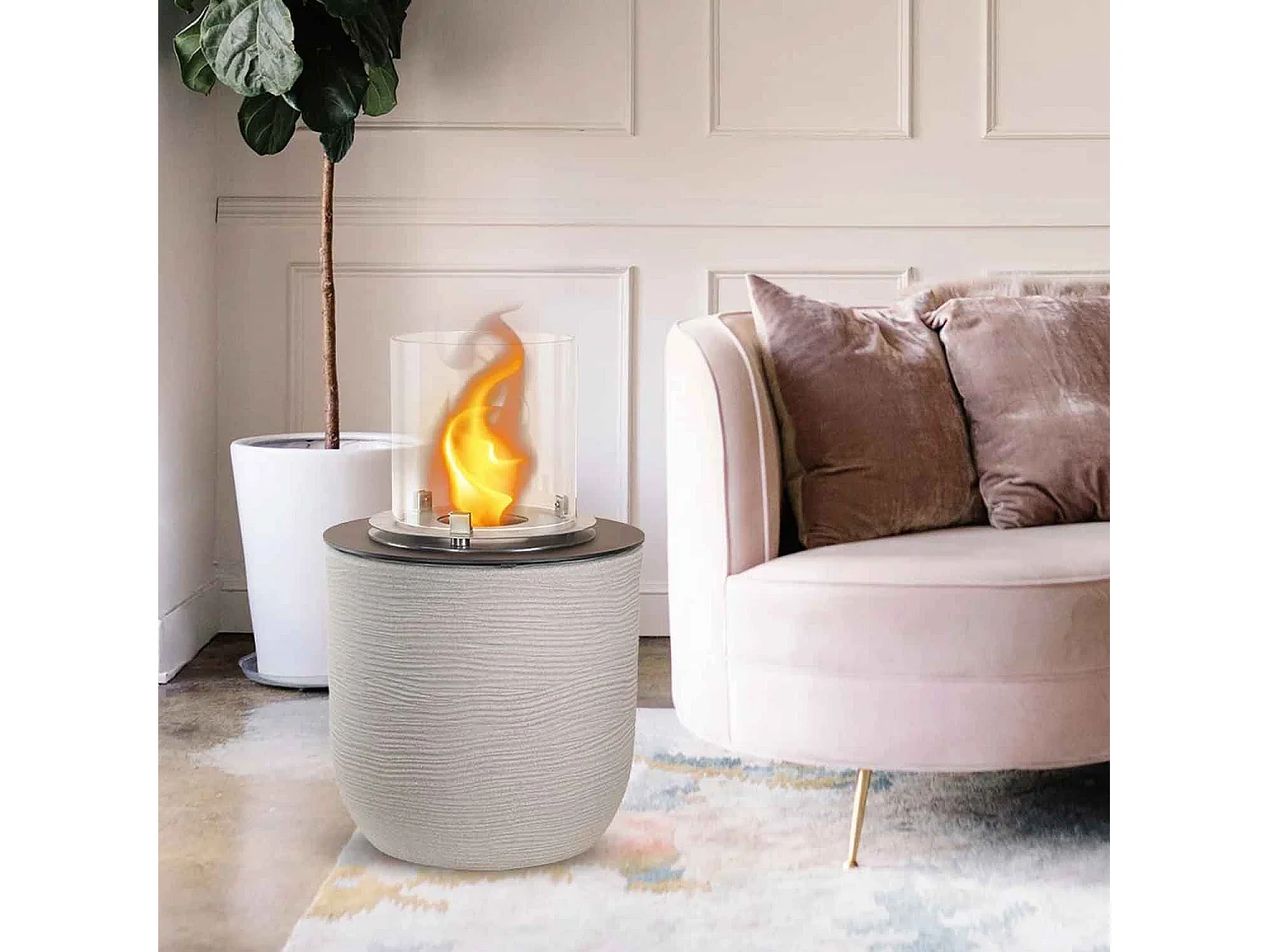 Raffaello - Cheminée au bioéthanol de sol ø 35xH55 cm, beige