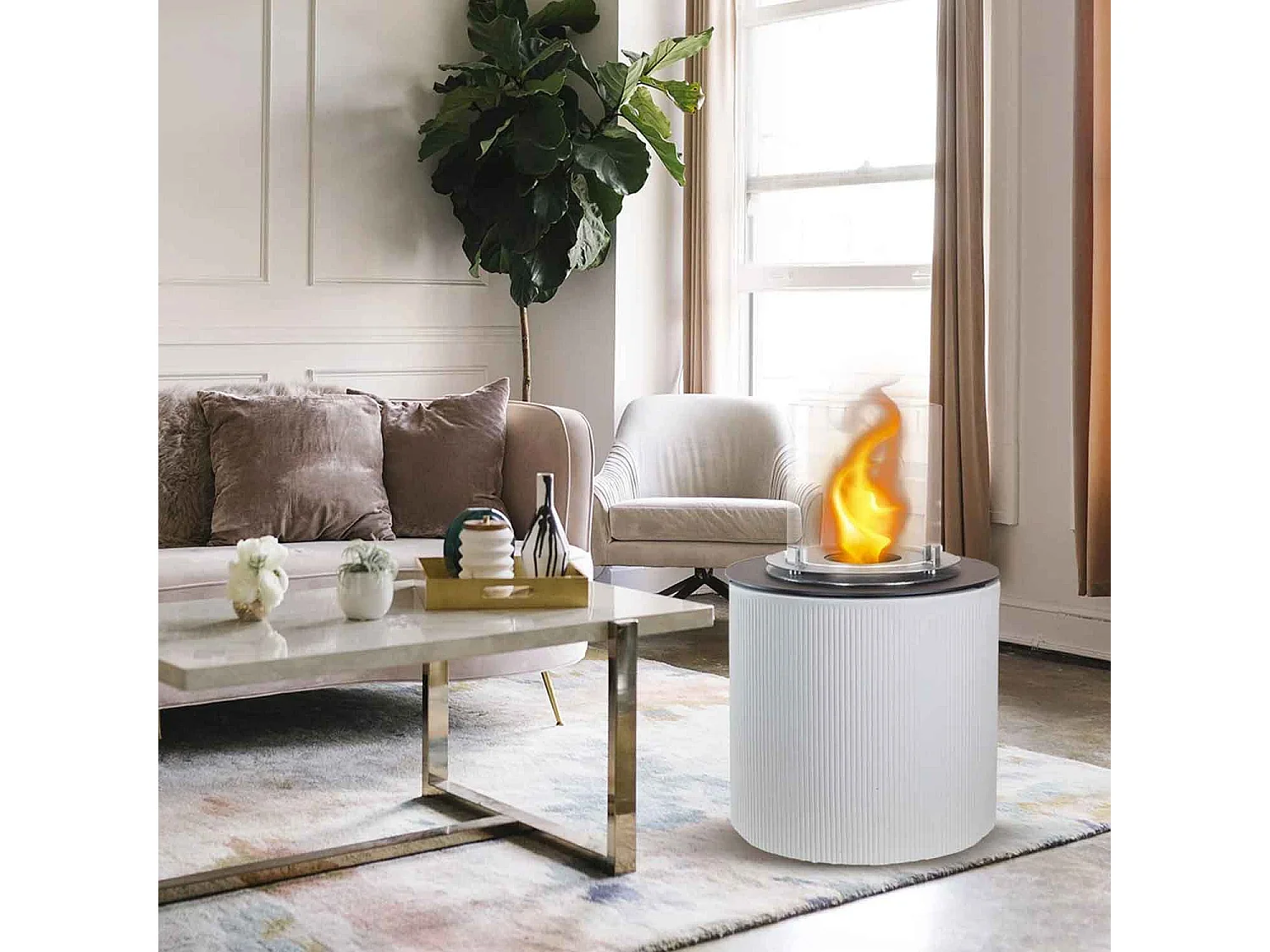 Modigliani - Chimenea de bioetanol de suelo ø 36xH56 cm, blanco