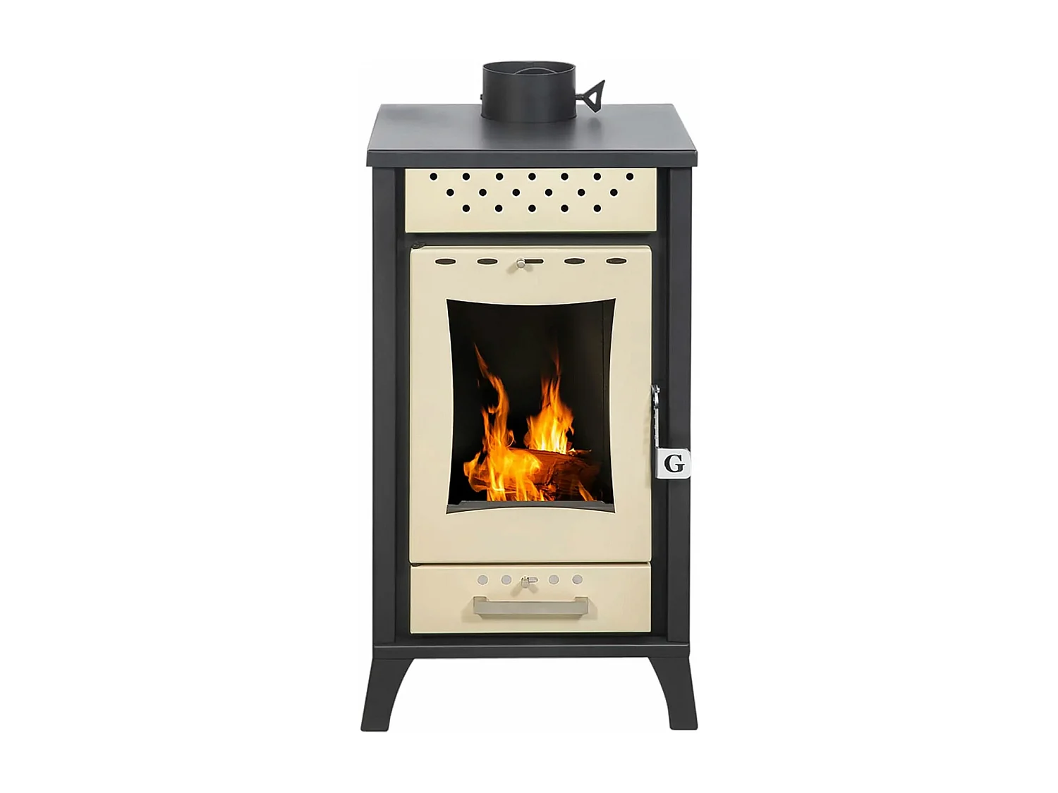 Olga - Stufa a legna 15 Kw 45,5x48,5xH91 cm, colore beige