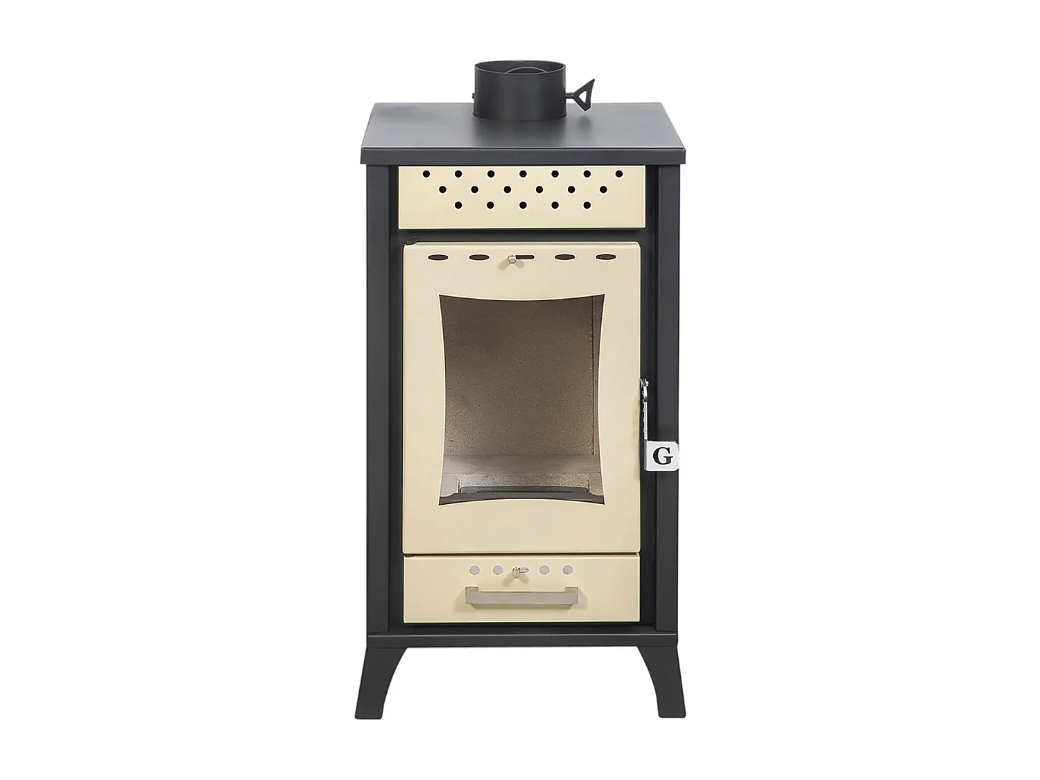 Olga - Stufa a legna 15 Kw 45,5x48,5xH91 cm, colore beige