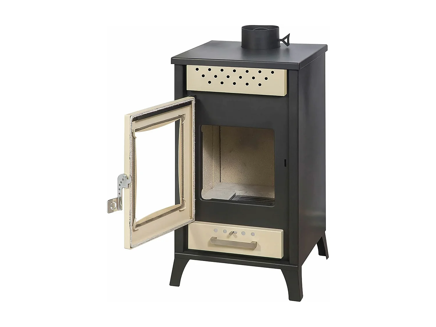 Olga - Stufa a legna 15 Kw 45,5x48,5xH91 cm, colore beige