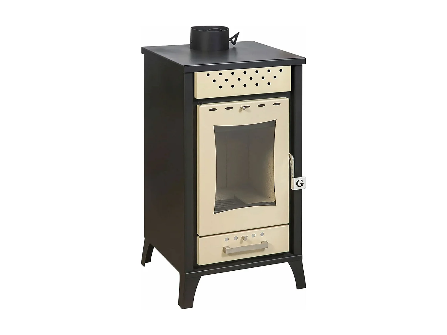 Olga - Poêle à bois 15 Kw 45,5x48,5xH91 cm, beige