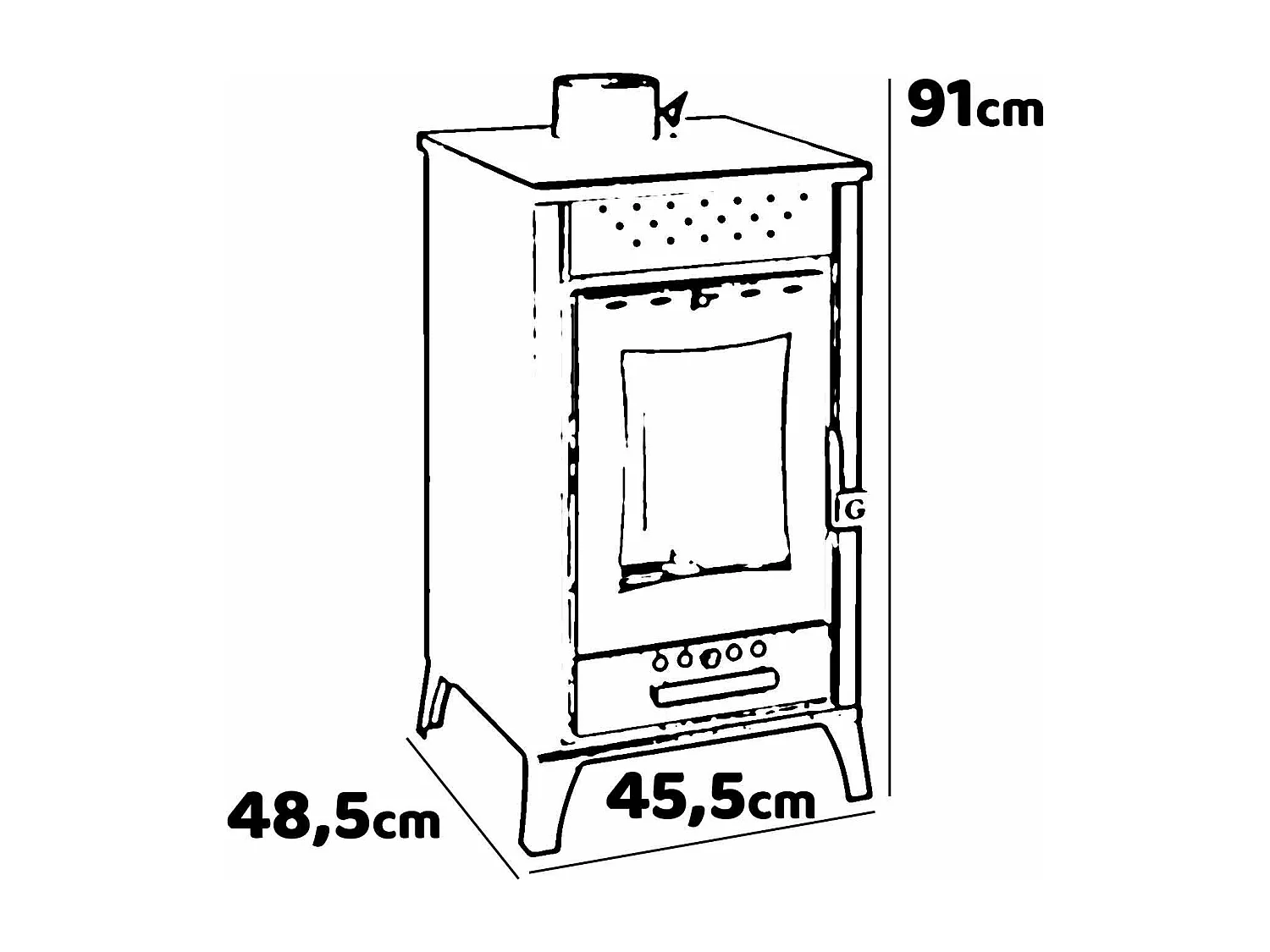 Olga - Poêle à bois 15 Kw 45,5x48,5xH91 cm, beige