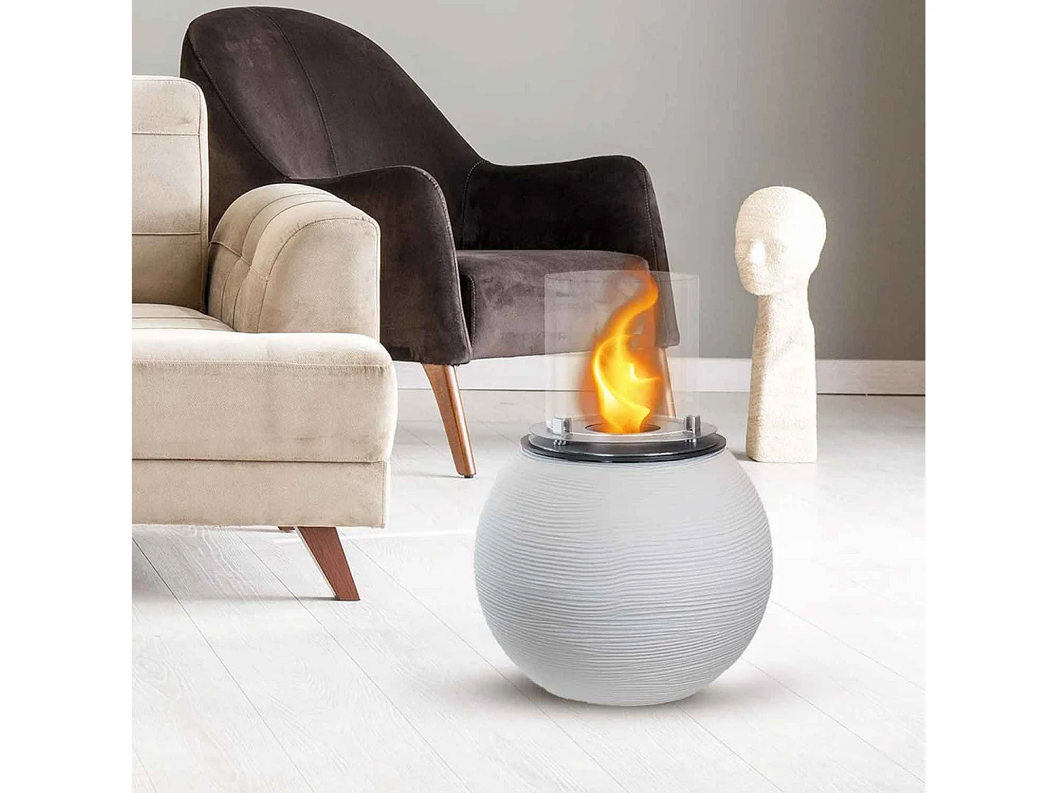 Botticelli - Cheminée au bioéthanol de sol ø 40xH54 cm, blanc