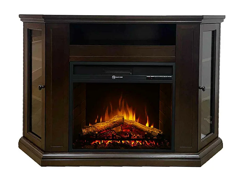 Madison - Camino elettrico angolare da terra 126x78xH83 cm, con effetto fiamma, colore legno noce