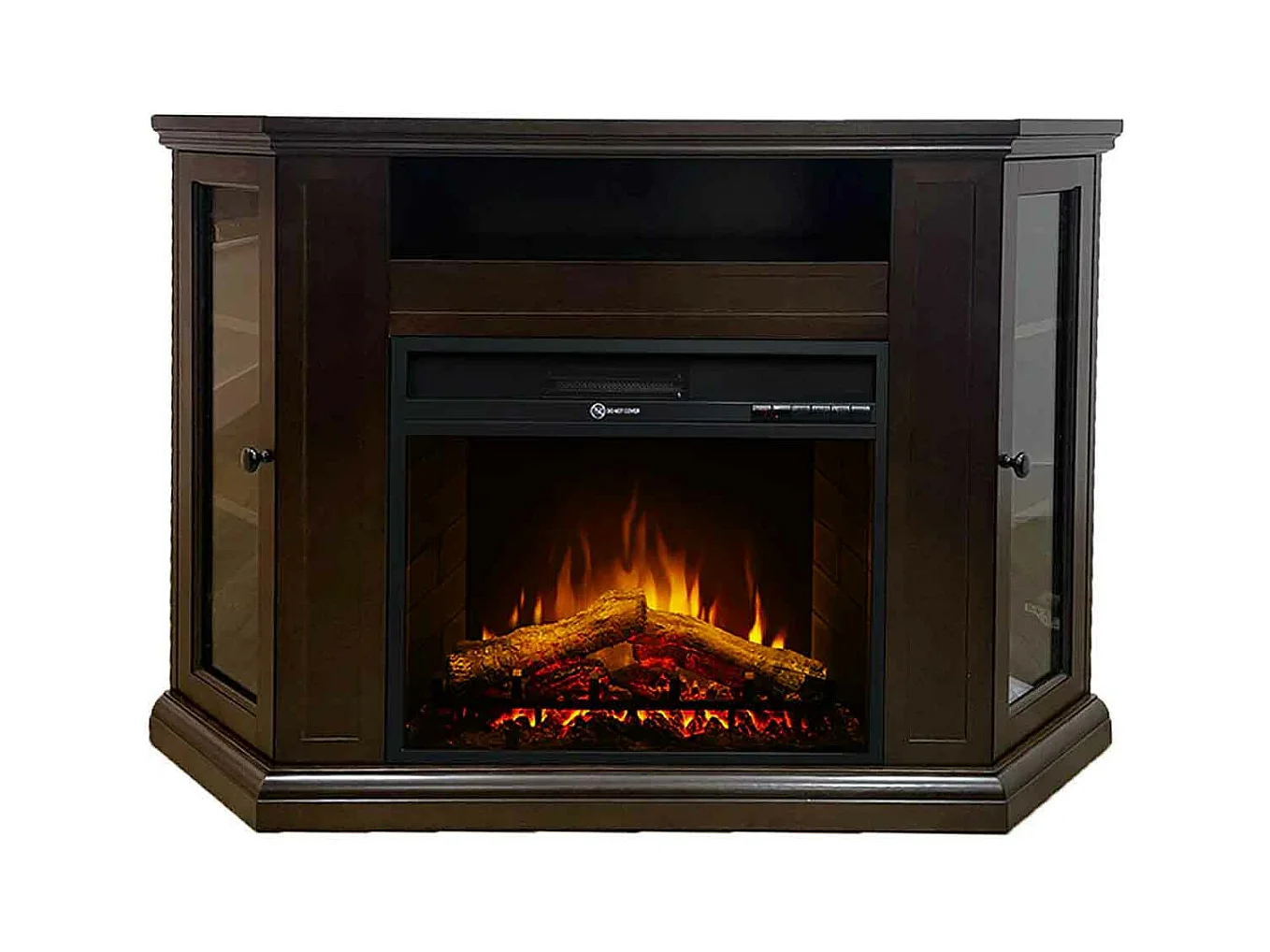 Madison - Camino elettrico angolare da terra 126x78xH83 cm, con effetto fiamma, colore legno noce