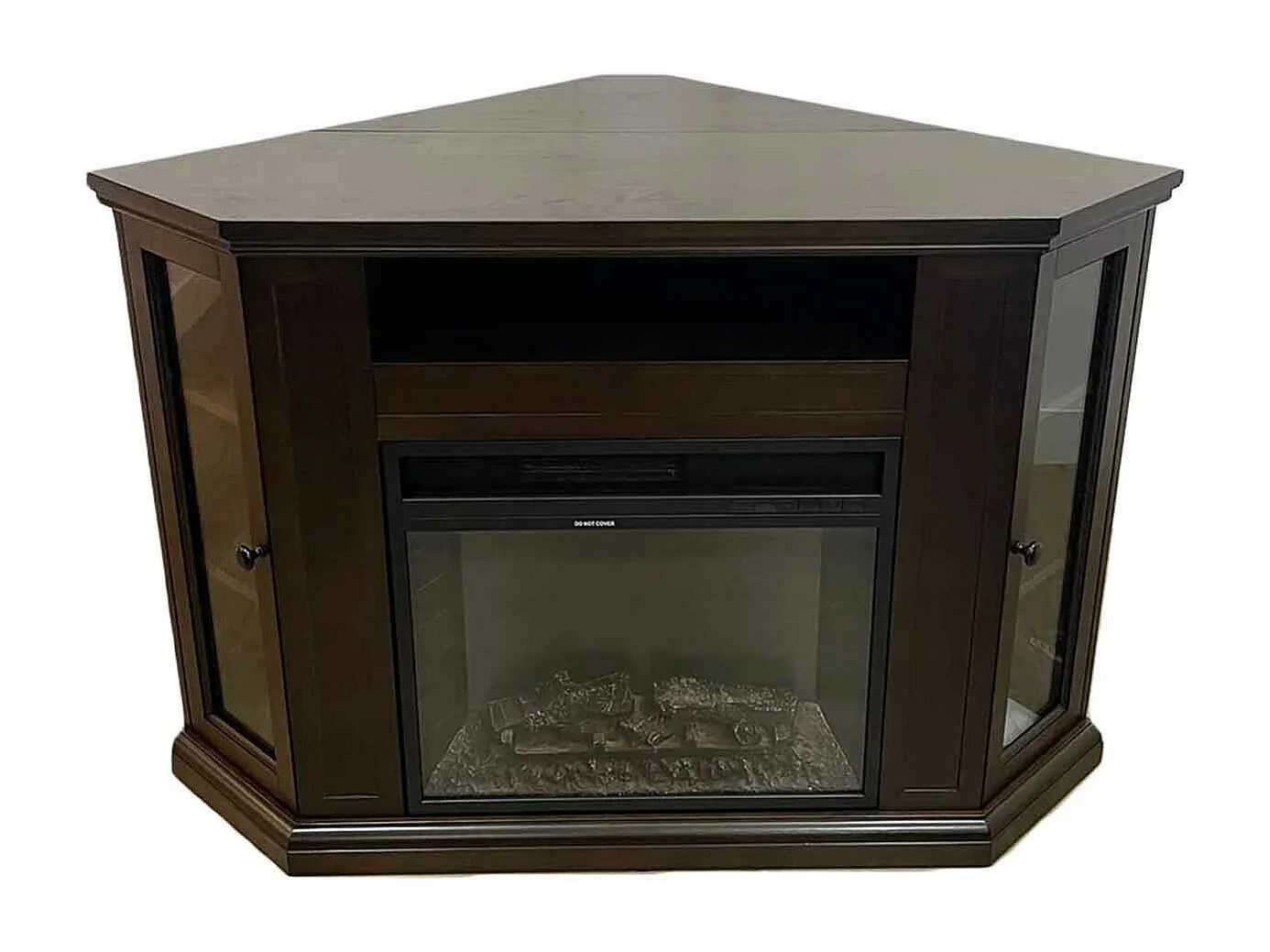 Madison - Chimenea eléctrica esquinera de suelo en madera 126x78xH83 cm, efecto llama, color madera de nogal