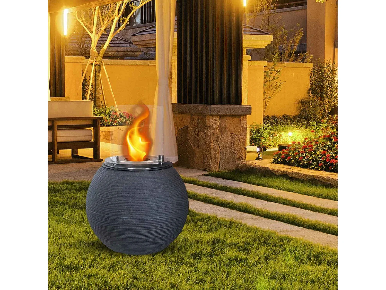 Botticelli - Cheminée au bioéthanol de sol ø 40xH54 cm, gris