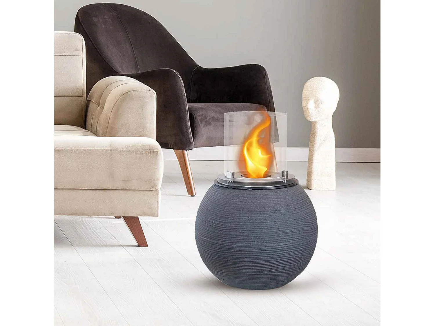 Botticelli - Cheminée au bioéthanol de sol ø 40xH54 cm, gris