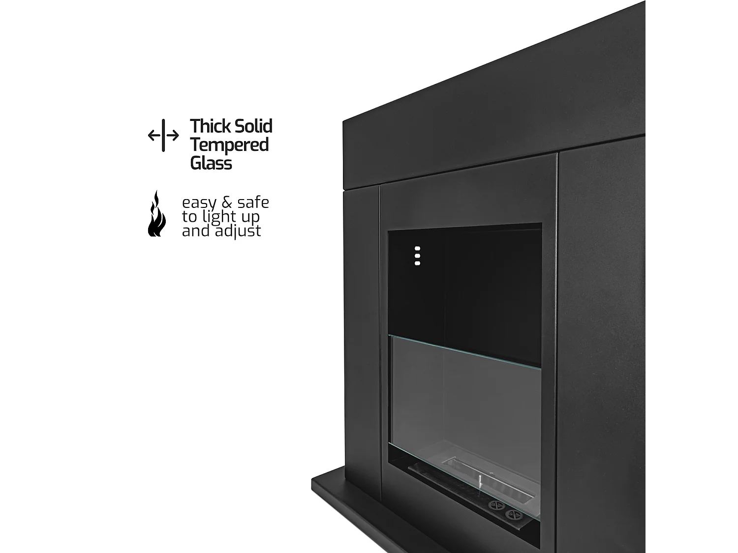 Marco Aurelio - Lareira de bioetanol independente, 73x20xH75 cm cor preta