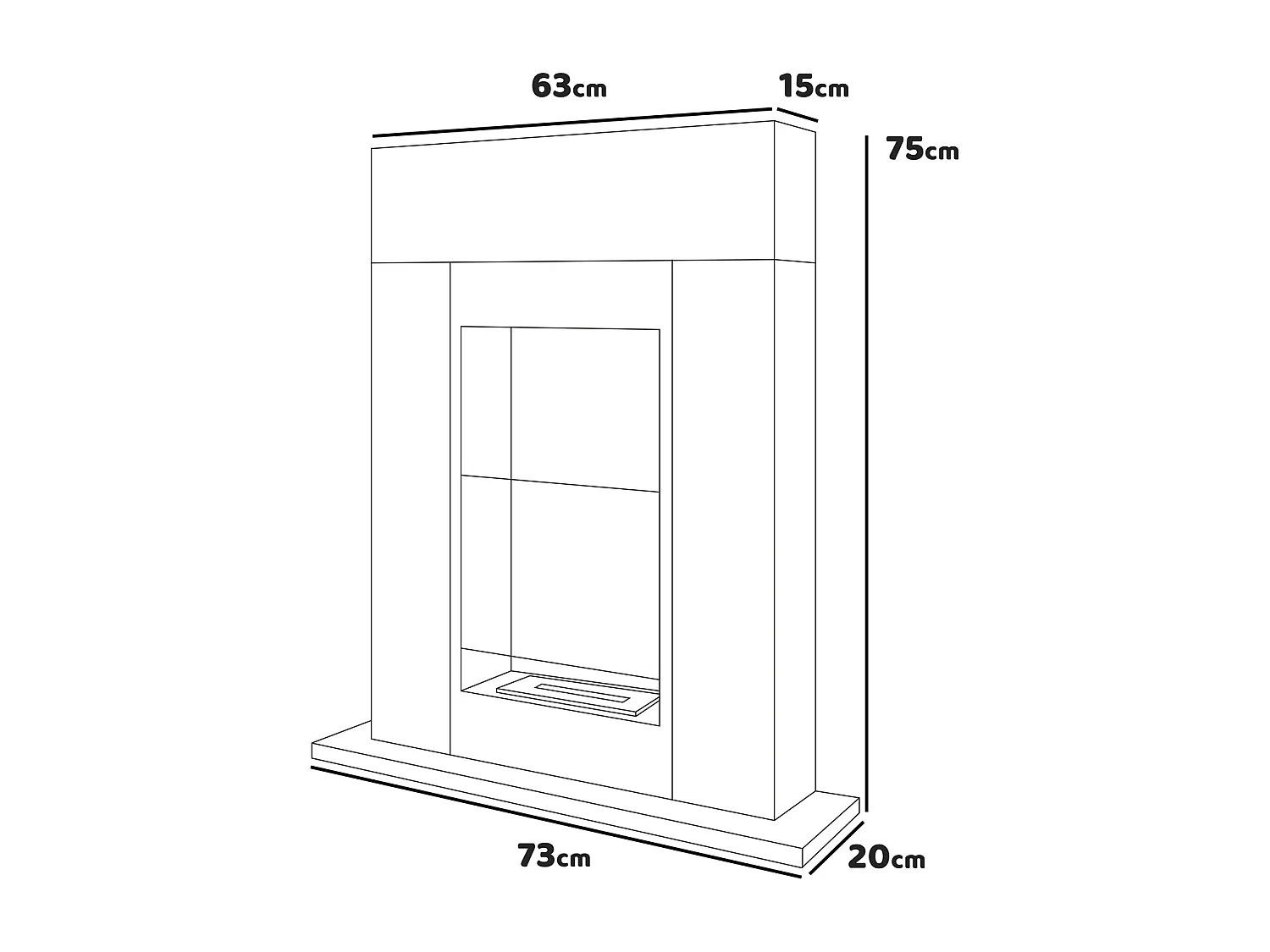 Marco Aurelio - Lareira de bioetanol independente, 73x20xH75 cm cor preta