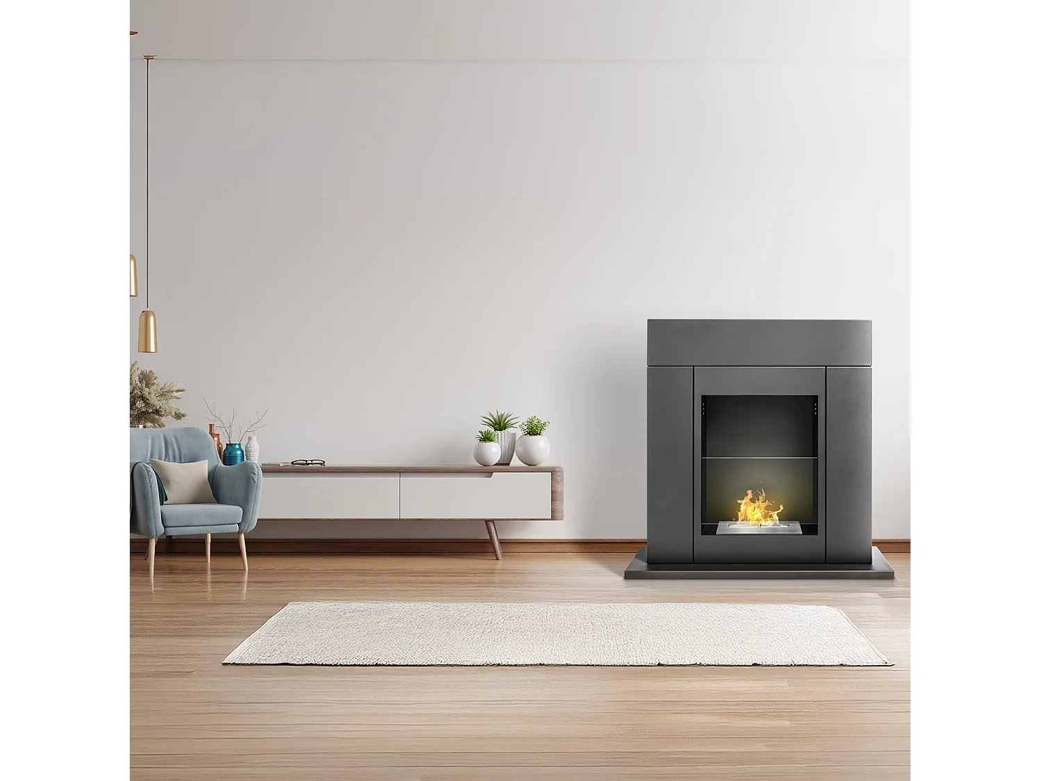 Marco Aurelio - Lareira de bioetanol independente, 73x20xH75 cm cor preta