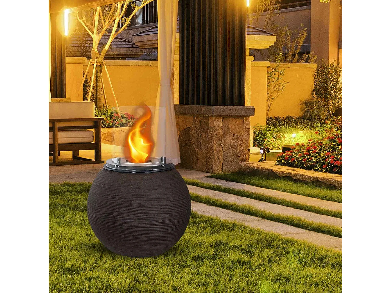 Botticelli - Chimenea de bioetanol de suelo ø 40xH54 cm, marrón