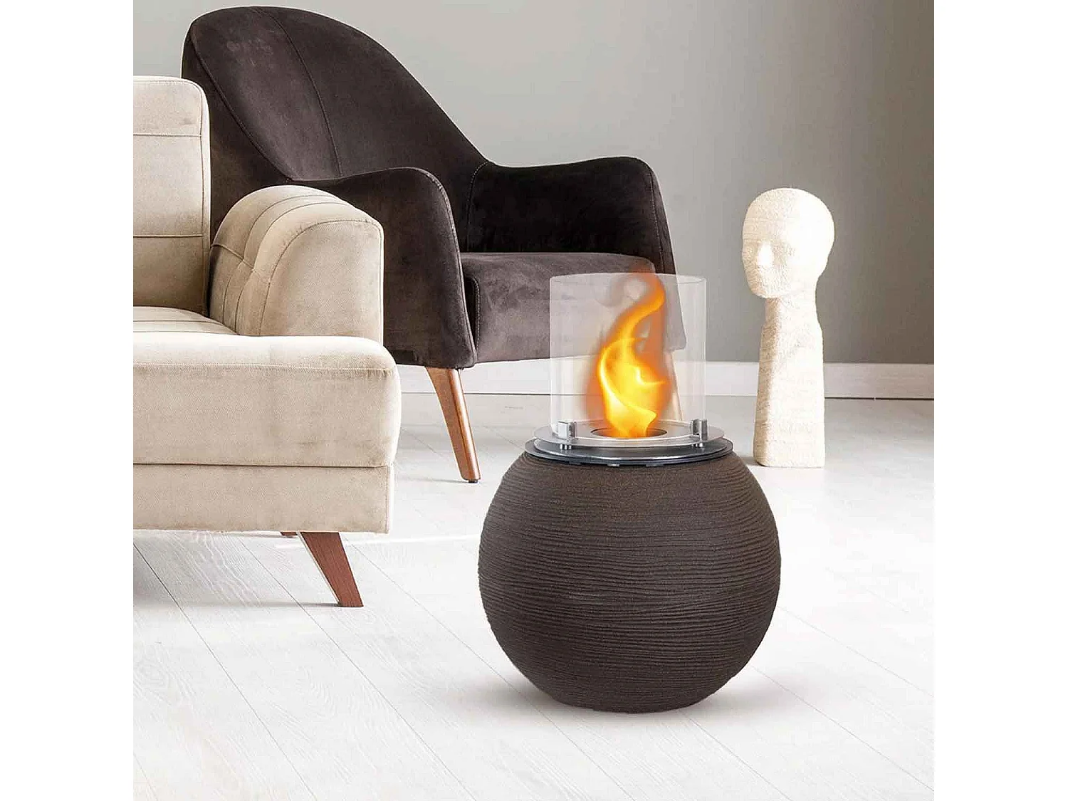 Botticelli - Chimenea de bioetanol de suelo ø 40xH54 cm, marrón