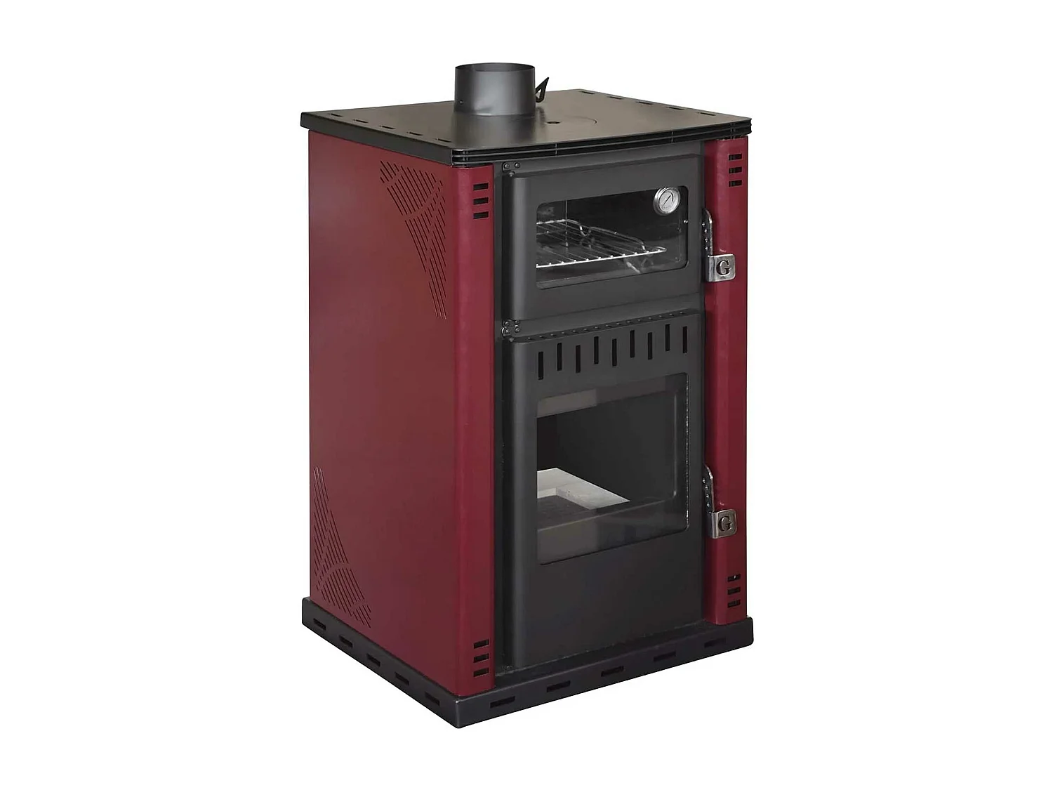 Elsa - Poêle à bois avec four et chaudière 38L 62x59xH102 cm, rouge