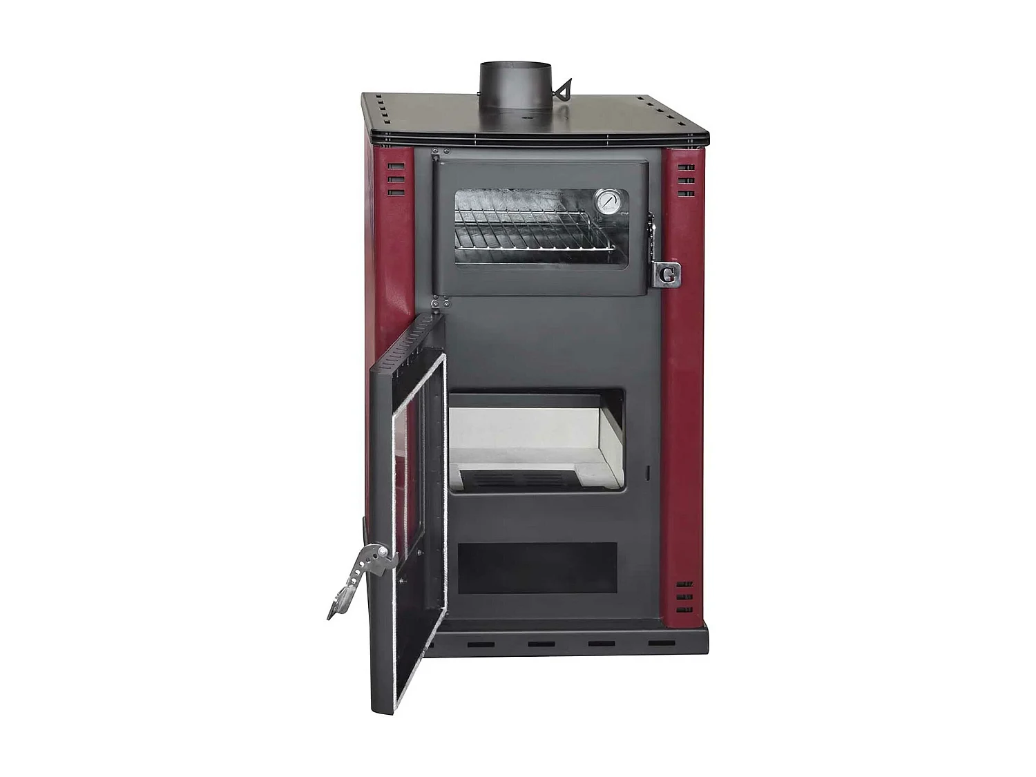 Elsa - Poêle à bois avec four et chaudière 38L 62x59xH102 cm, rouge