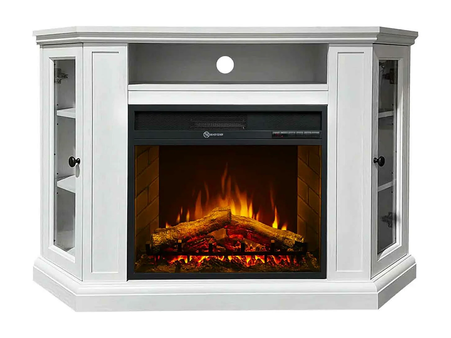 Madison - Chimenea eléctrica esquinera de suelo en madera 126x78xH83 cm, efecto llama, color blanco