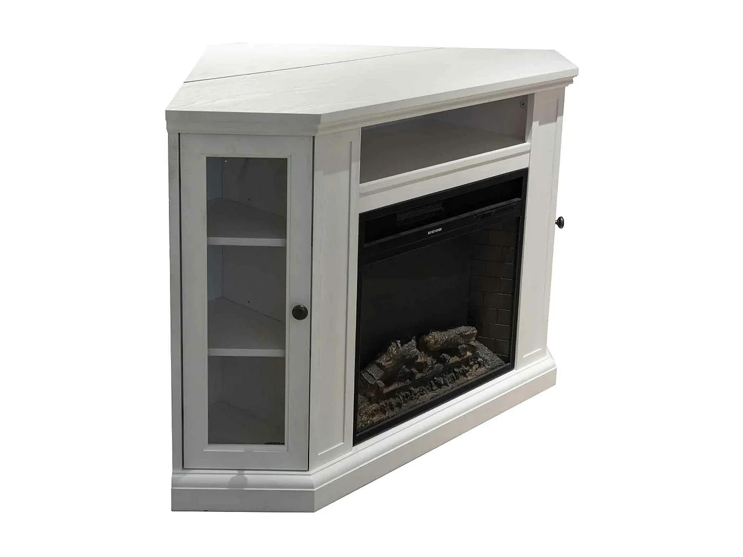 Madison - Chimenea eléctrica esquinera de suelo en madera 126x78xH83 cm, efecto llama, color blanco