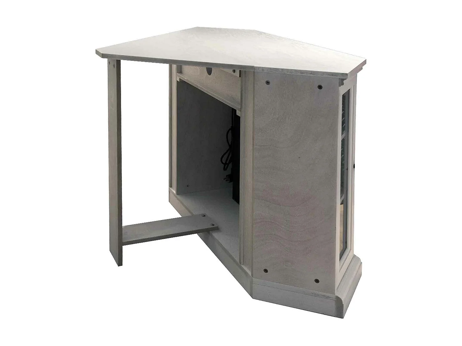 Madison - Chimenea eléctrica esquinera de suelo en madera 126x78xH83 cm, efecto llama, color blanco