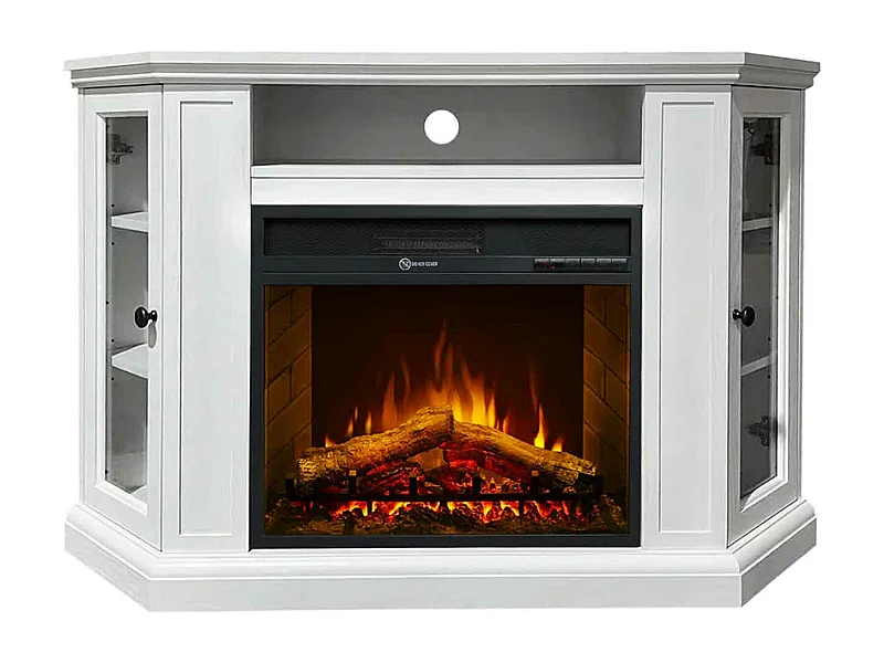 Madison - Camino elettrico angolare da terra 126x78xH83 cm, con effetto fiamma, colore bianco