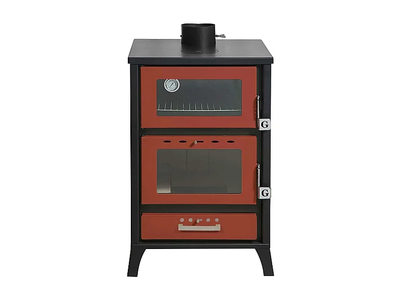 Marika - Stufa a legna con forno 50,5x58,5xH91,5 cm, colore rosso