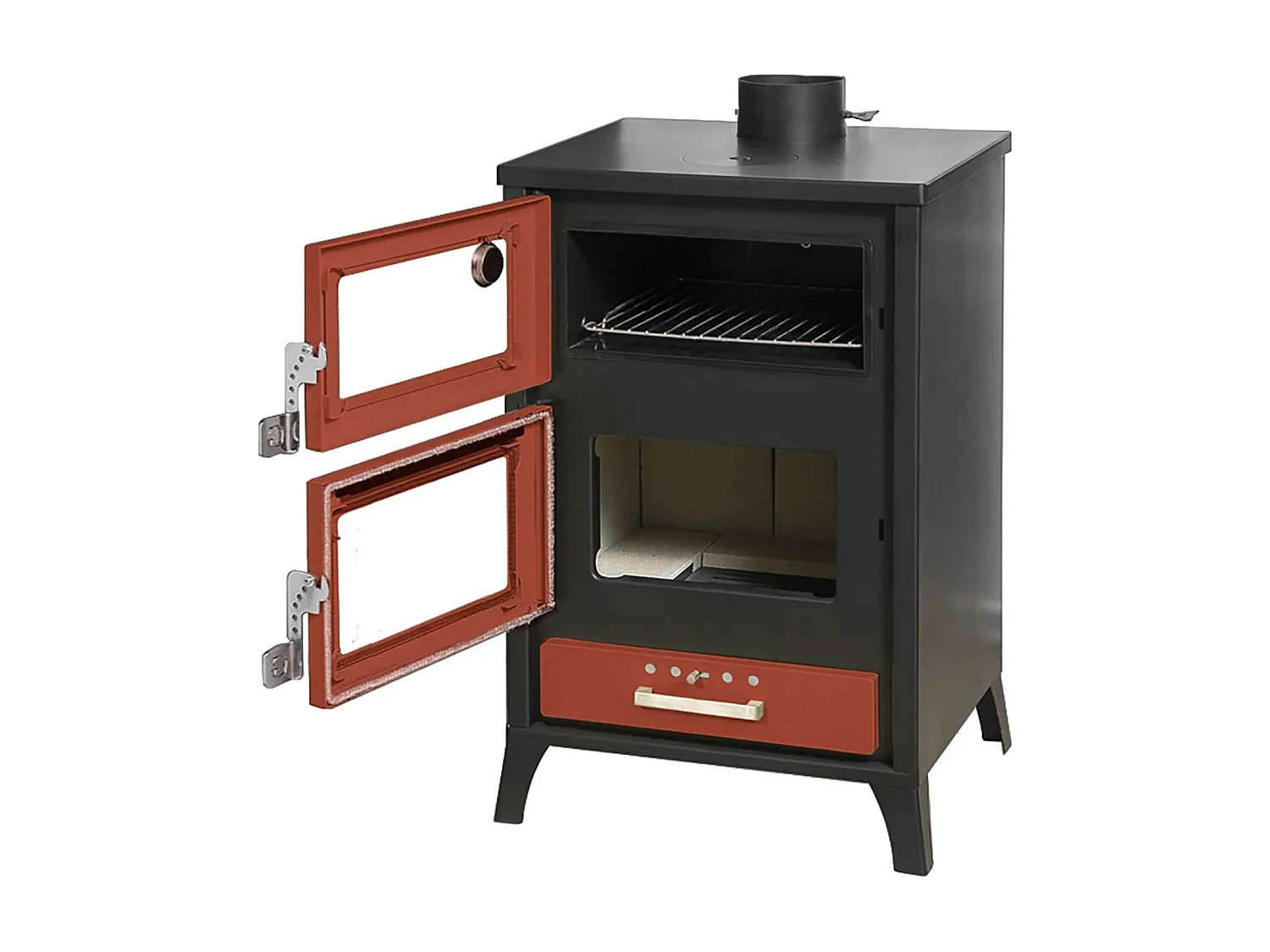Marika - Poêle à bois, cuisinière 50,5x58,5xH91,5 cm, rouge