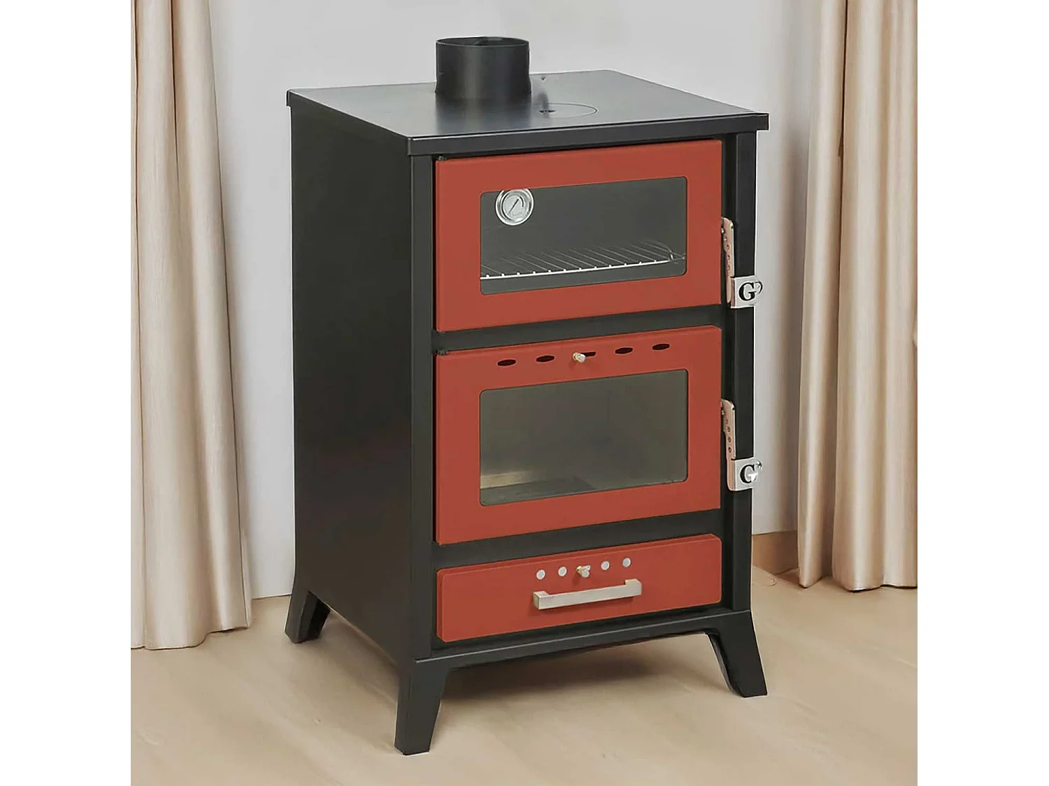 Marika - Poêle à bois, cuisinière 50,5x58,5xH91,5 cm, rouge