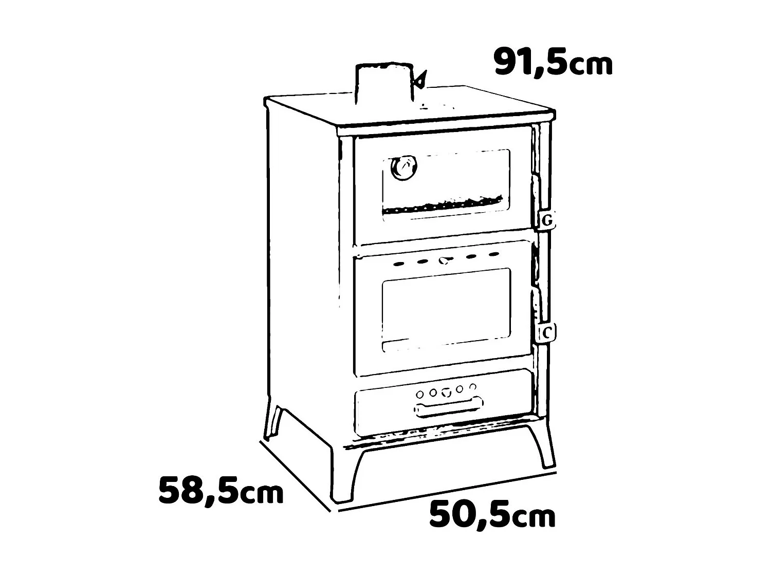 Marika - Poêle à bois, cuisinière 50,5x58,5xH91,5 cm, rouge