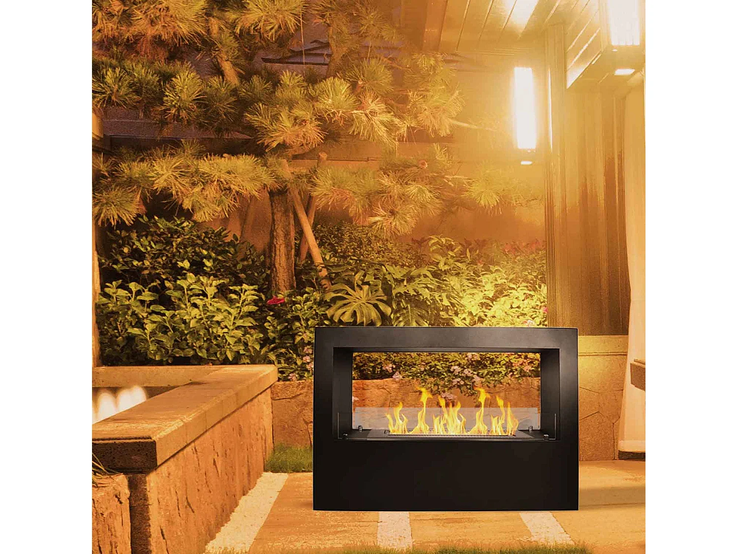 Giotto - Camino a bioetanolo da terra per interno ed esterno 100x30xH70 cm, colore nero