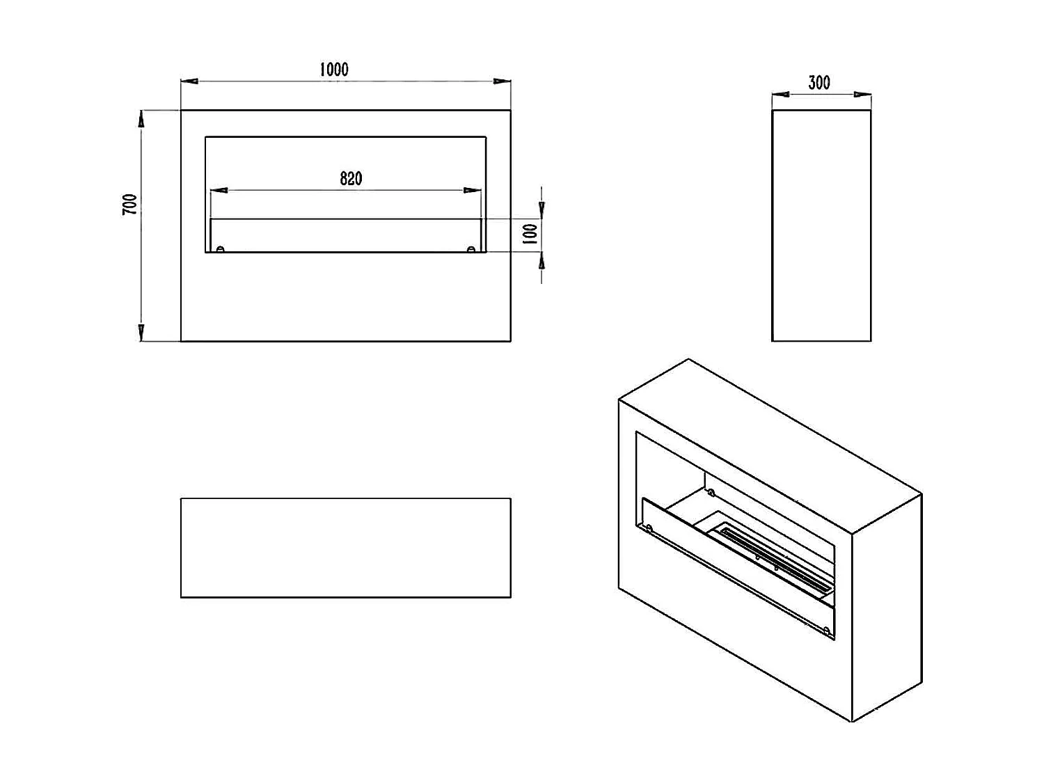 Giotto - Cheminée au bioéthanol de sol 100x30xH70 cm, couleur noir