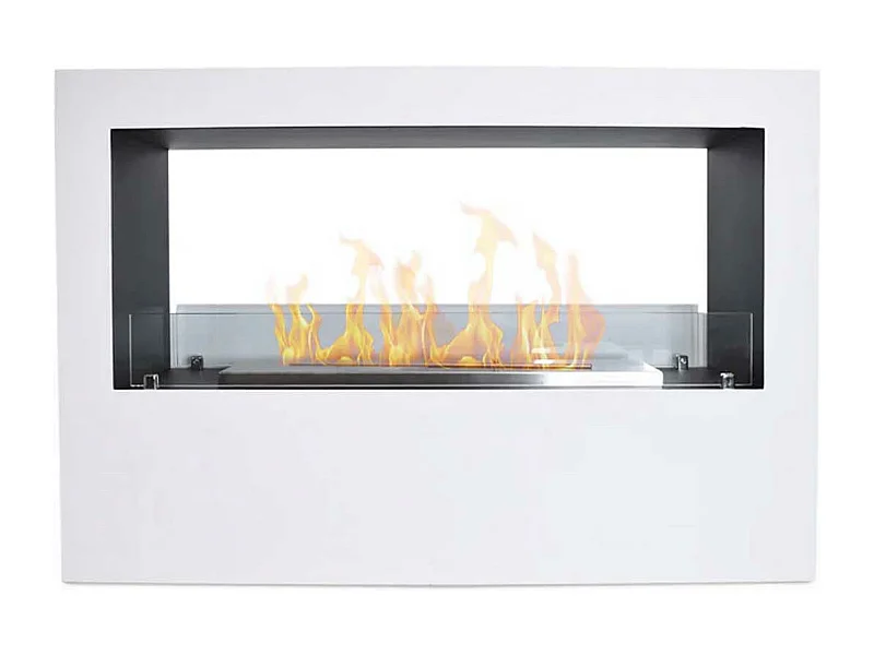 Giotto - Camino a bioetanolo da terra per interno ed esterno 100x30xH70 cm, colore bianco