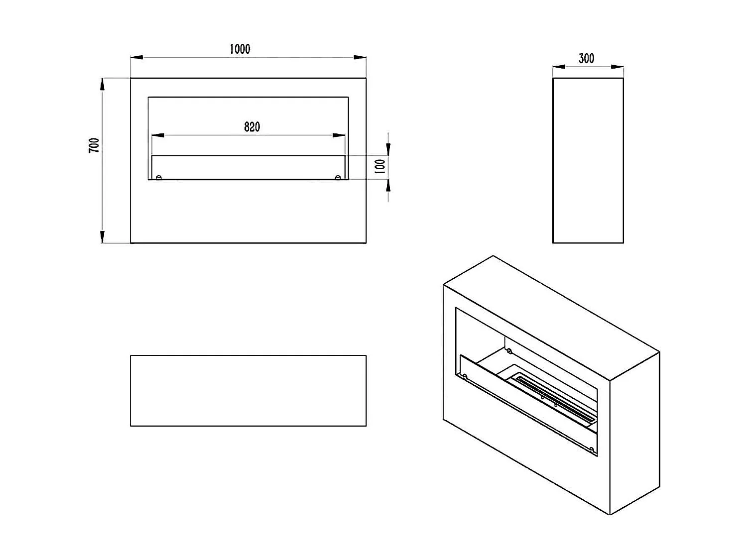 Giotto - Camino a bioetanolo da terra per interno ed esterno 100x30xH70 cm, colore bianco