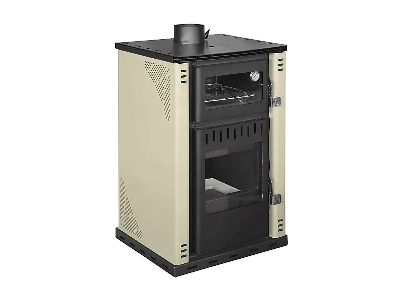Elsa - Stufa a legna con forno e boiler 38L 62x59xH102 cm, colore beige