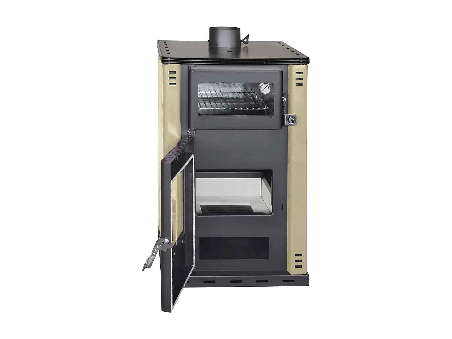 Elsa - Poêle à bois avec four et chaudière 38L 62x59xH102 cm, beige