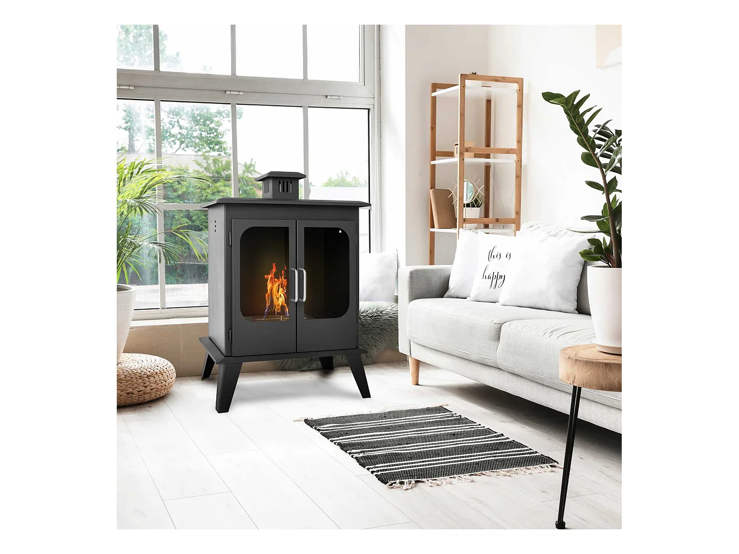 Commodo - Chimenea de bioetanol de suelo freestanding estilo vintage, 52x30xH78 cm