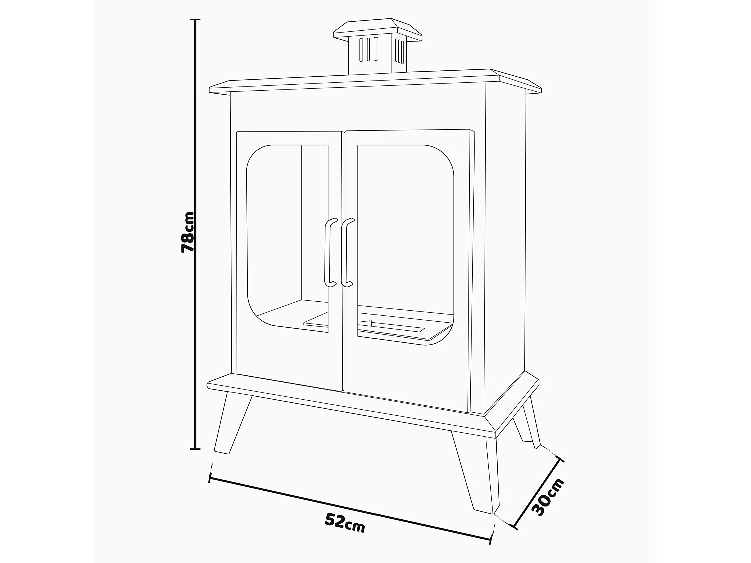 Commodo - Cheminée au bioéthanol de sol freestanding, style vintage, 52x30xH78 cm