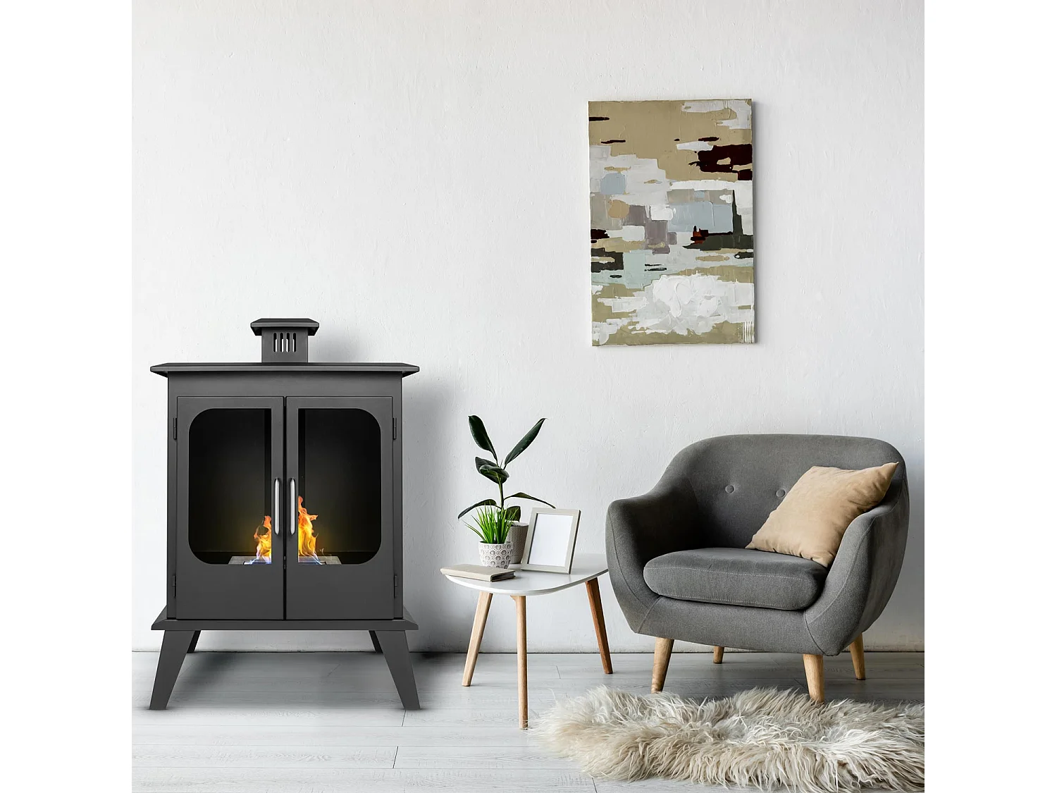 Commodo - Cheminée au bioéthanol de sol freestanding, style vintage, 52x30xH78 cm