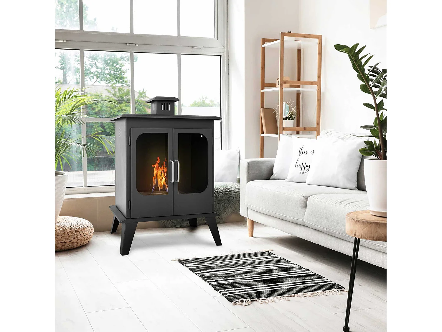 Commodo - Cheminée au bioéthanol de sol freestanding, style vintage, 52x30xH78 cm