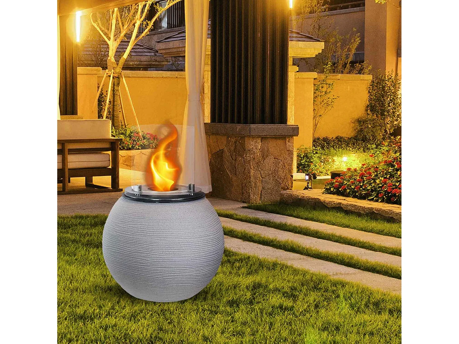 Botticelli - Chimenea de bioetanol de suelo ø 40xH54 cm, beige